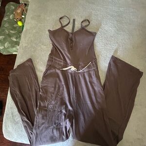 Brown Sleeveless Jumpsuit with Belt